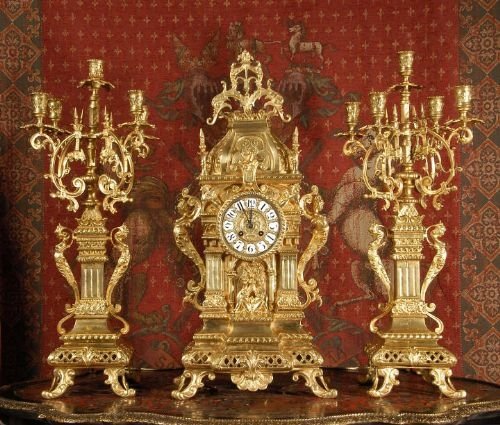 Large and Magnificent Gothic Clock Set - Japy Freres